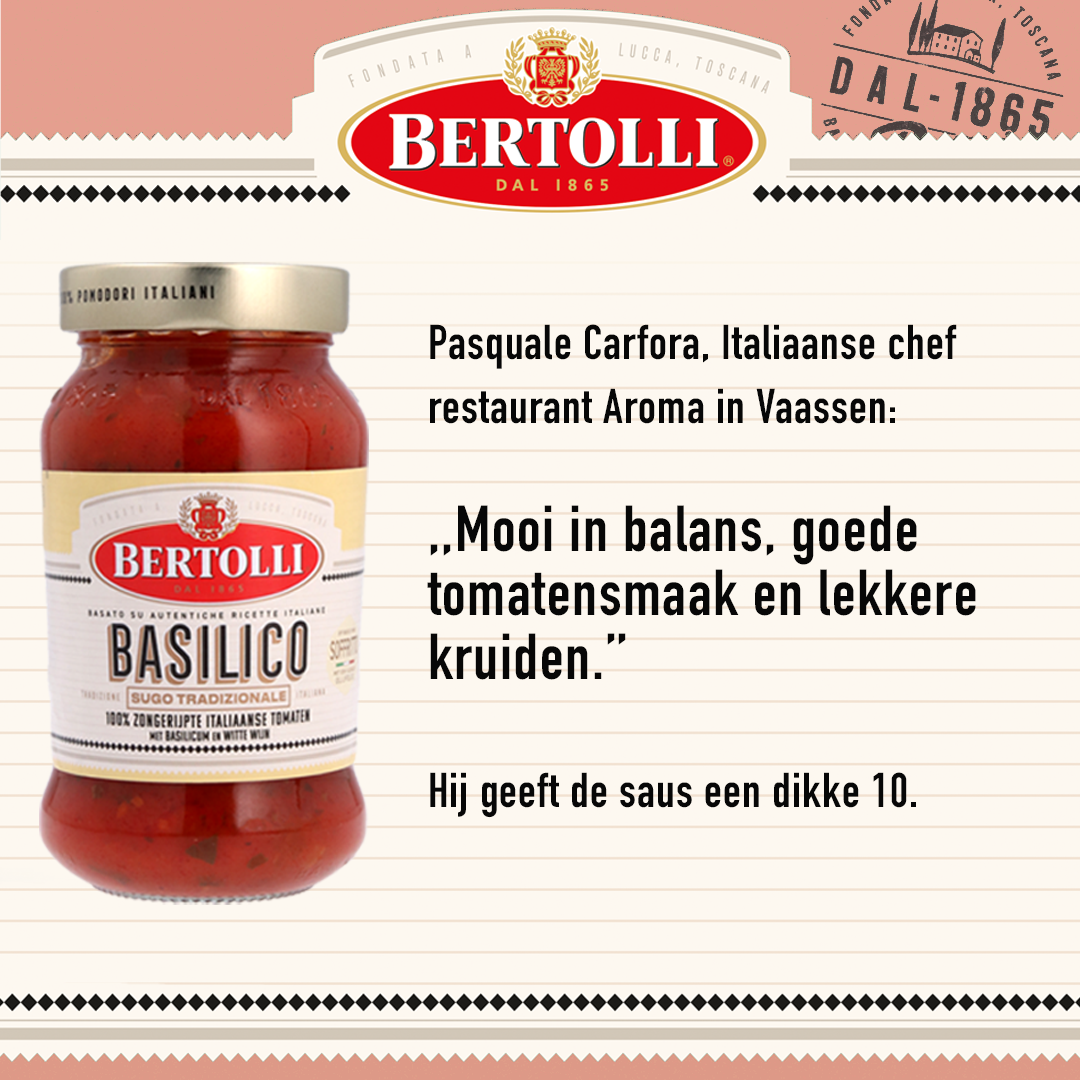 Bertolli Basilico 400g als beste uit de AD test